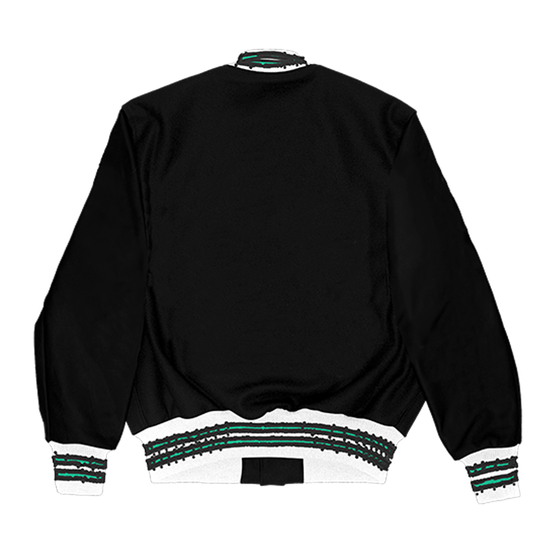 Black Green Stipes Varsity Jacket