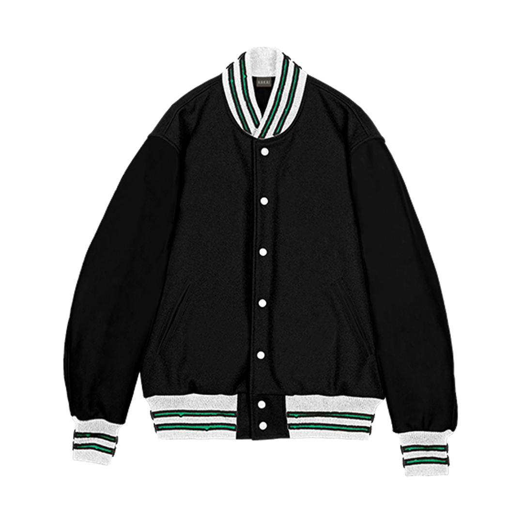 Black Green Stipes Varsity Jacket