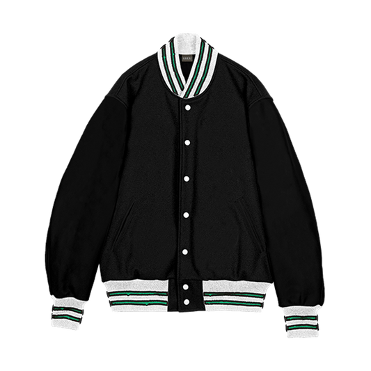 Black Green Stipes Varsity Jacket